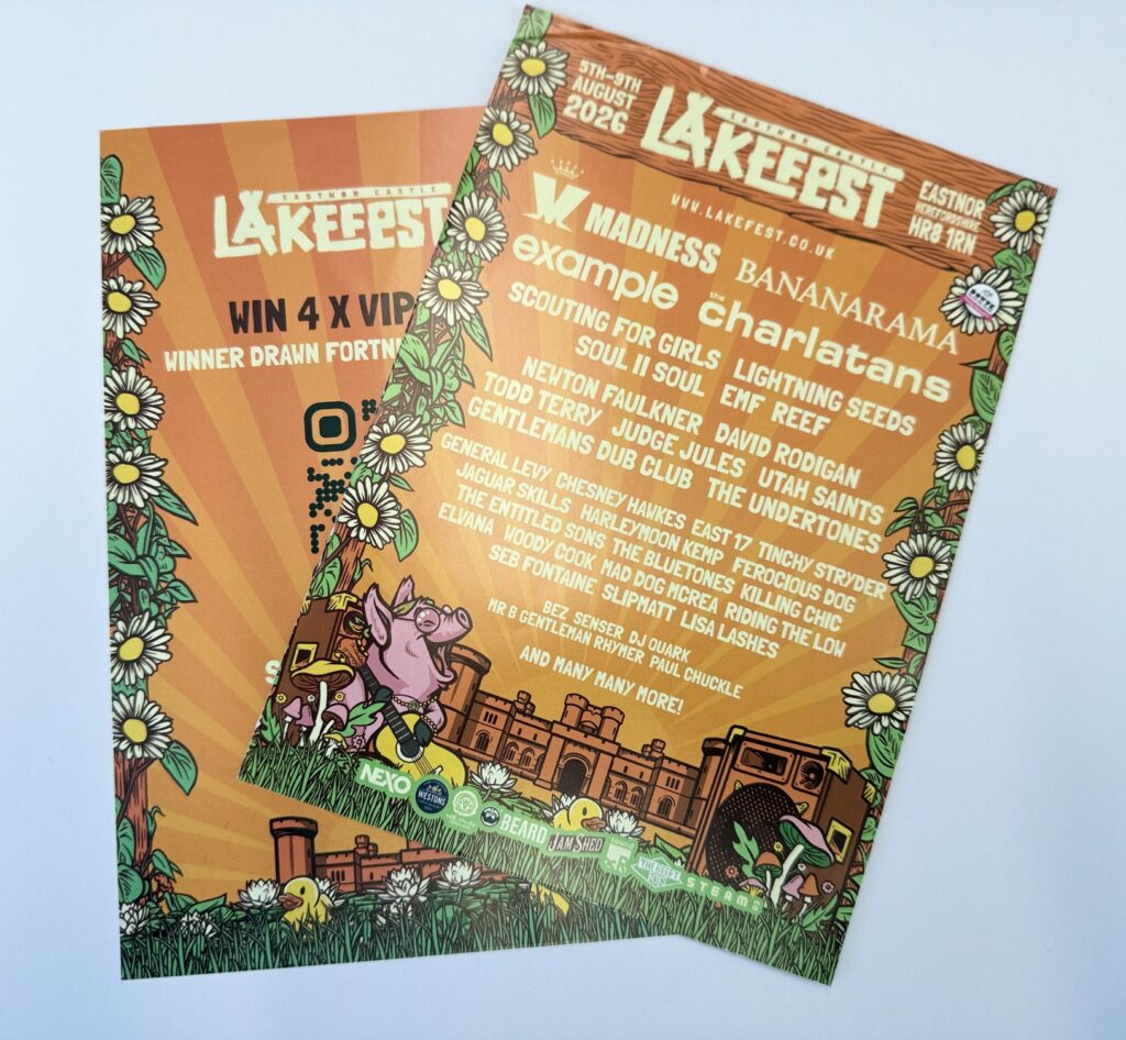 A set of Leaflets designed and printed for Lakefest Festival in Gloucestershire